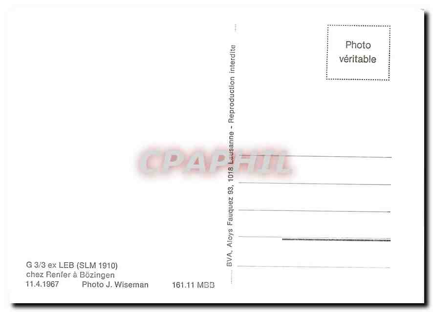 CPM Ge 3/3 ex LEB chez Renfer a Boezingen 11.4.1967 — Verso