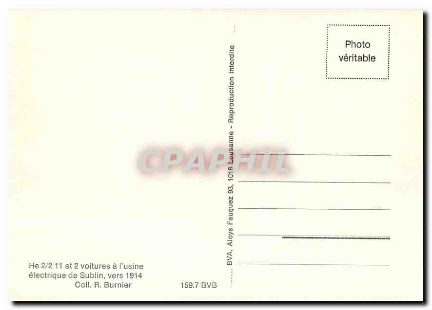 CPM He 2/2 11 et 2 voitures a l'usine electrique de Sublin vers 1914 — Verso