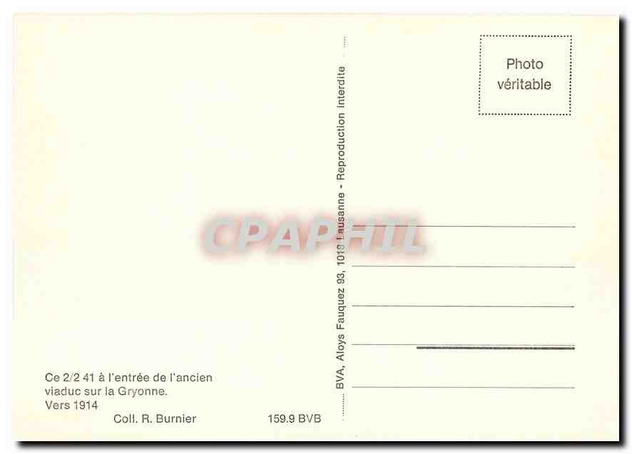 CPM Ce 2/2 41 a l'entree de l'ancien viaduc sur la Gryonne. Vers 1914 — Verso