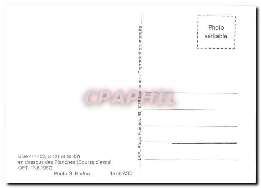 CPM BDe 4/4 402 B 421 et Bt 431 en dessous des Planches — Verso