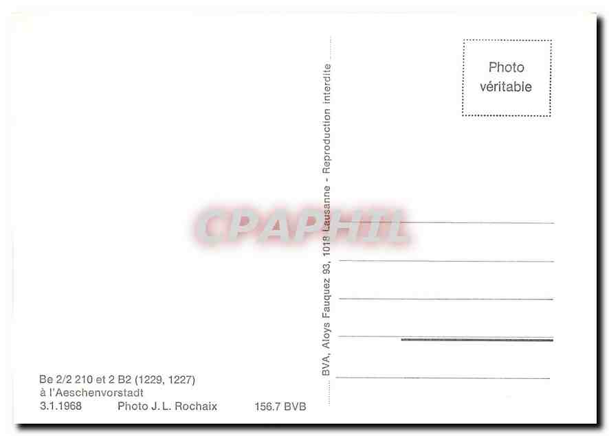 CPM Be 2/2 210 et 2 B2 a l'Aeschenvorstadt 3.1.1968 — Verso