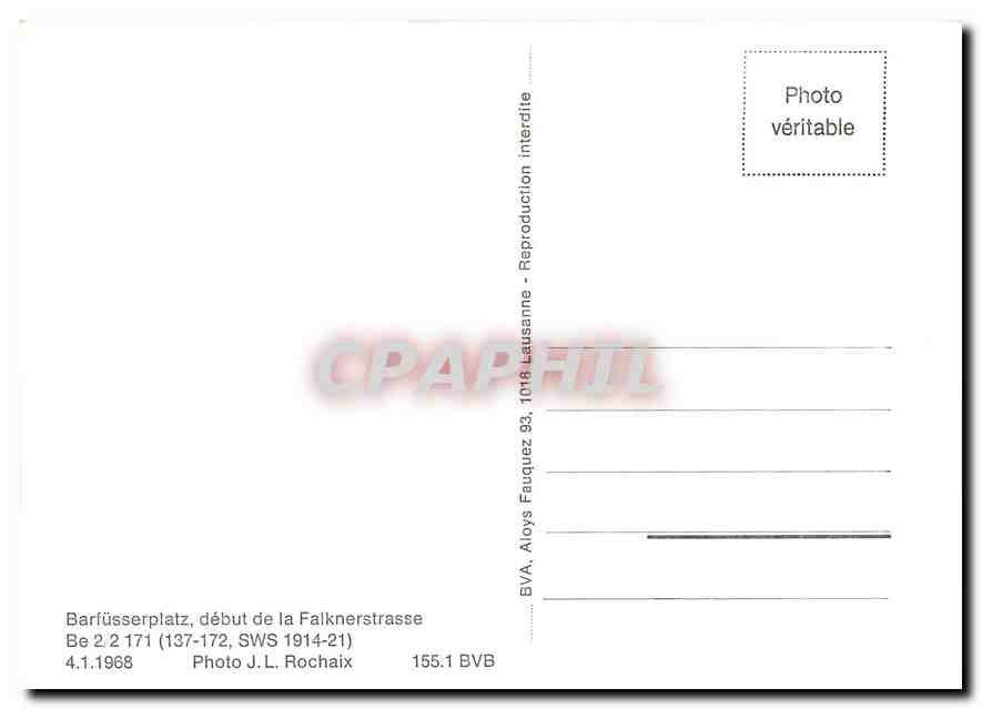 CPM Barfuesserplatz debut de la Falknerstrasse Be 2/2 171 4.1.1968 — Verso