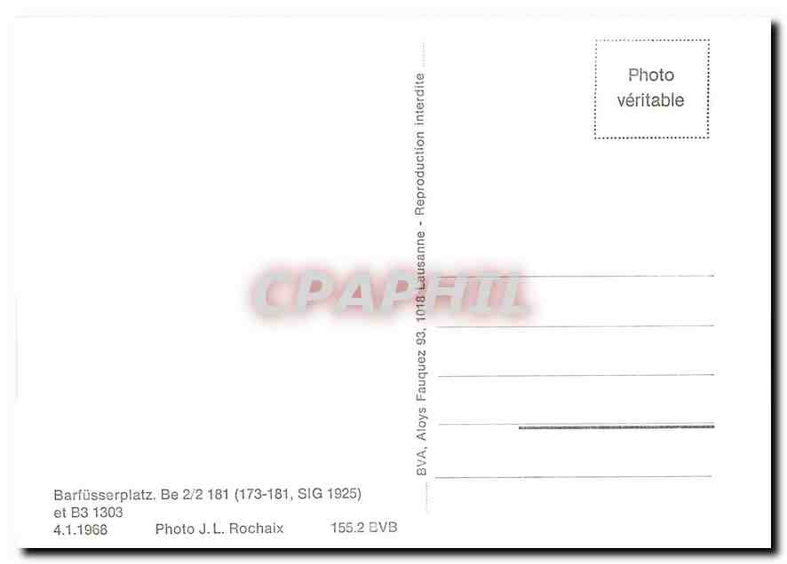 CPM Barfuesserplatz. Be 2/2 181 et B3 1303 4.1.1968 — Verso