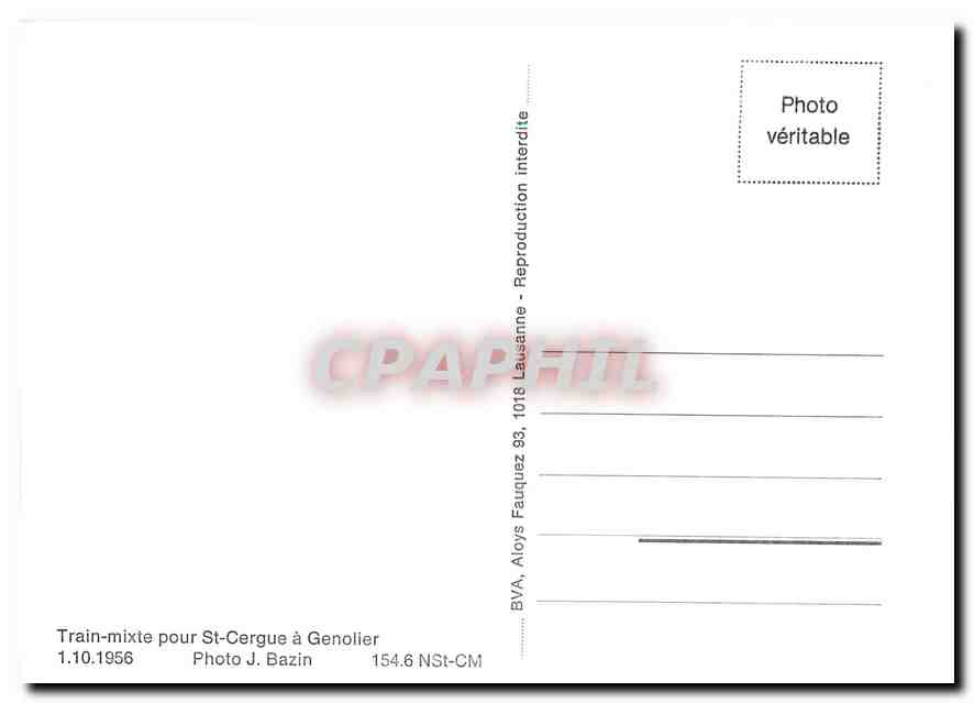 CPM Train-mixte pour St-Cergye a Genolier 1.10.1956 — Verso