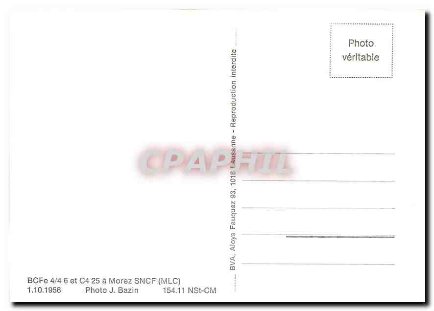 CPM BCFe 4/4 6 et C4 25 a Morez SNCF (MLC) 1.10.1956 — Verso