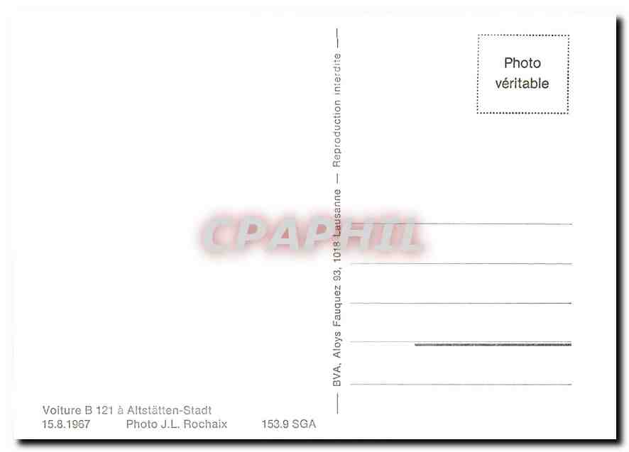 CPM Voiture B 121 a Altstaetten-Stadt 15.8.1967 — Verso