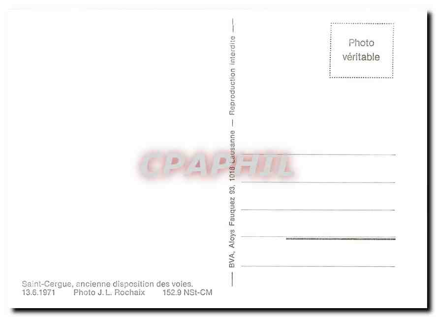 CPM Saint-Cergue ancienne disposition des voies 13.6.1971 — Verso