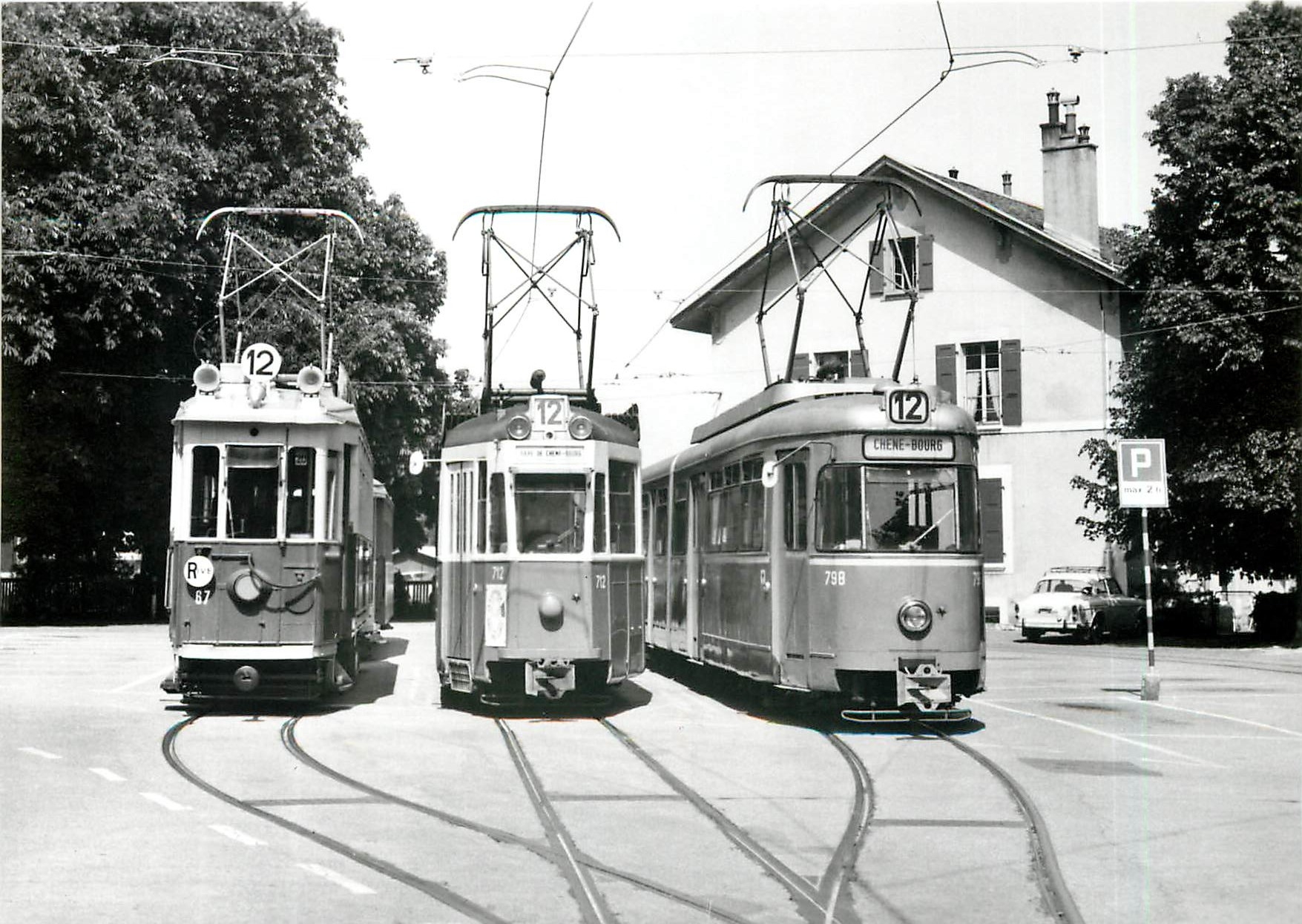 CPM Be 4/4 67 Be 4/4 712 et Be 4/6 798 a Chene-Bourg Gare 31.5.1981