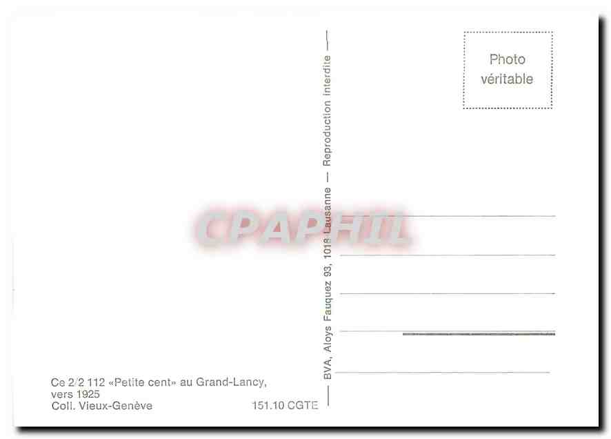 CPM Ce 2/2 112 "Petite cent" au Grand-Lancy vers 1925 — Verso
