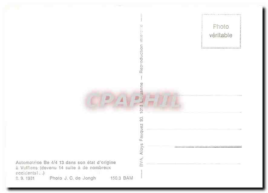CPM Automotrice Be 4/4 13 dans son etat d'orgigine a Vufflens 9.9.1981 — Verso