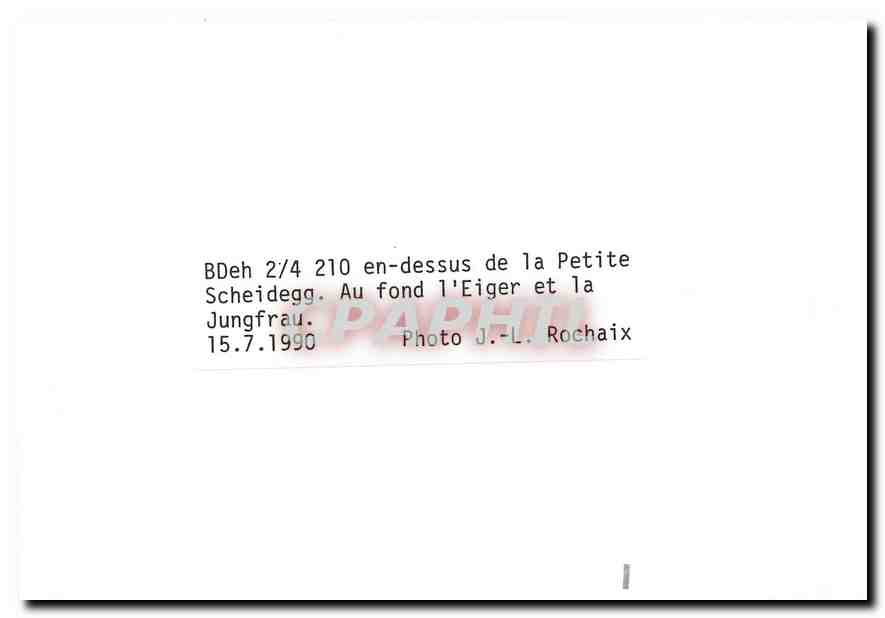 CPM BDeh 2/4 en-dessus de la Petite Scheidegg. Au fond l'Eiger et la Jungfrau 15.7.1990 — Verso