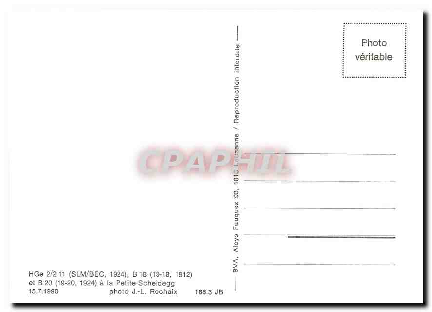 CPM HGe 2/2 11 et B 20 a la Petite Scheidegg 15.7.1990 — Verso