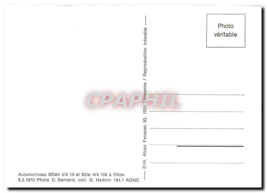 CPM Automotrices BDeh 4/4 13 et BDe 4/4 106 a Ollon 8.2.1970 — Verso