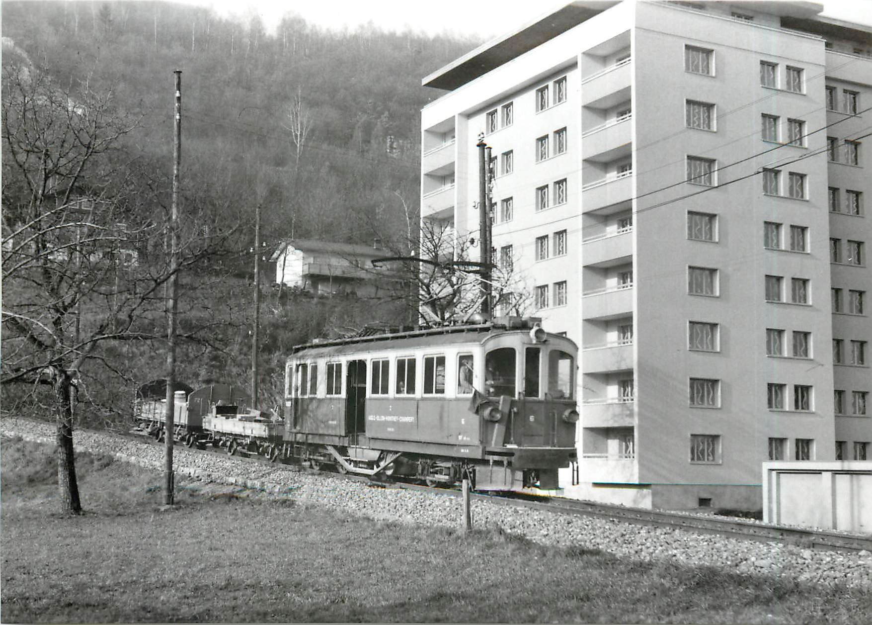 CPM Train de travaux quittant la cremaillere a Monthey 11.12.1970
