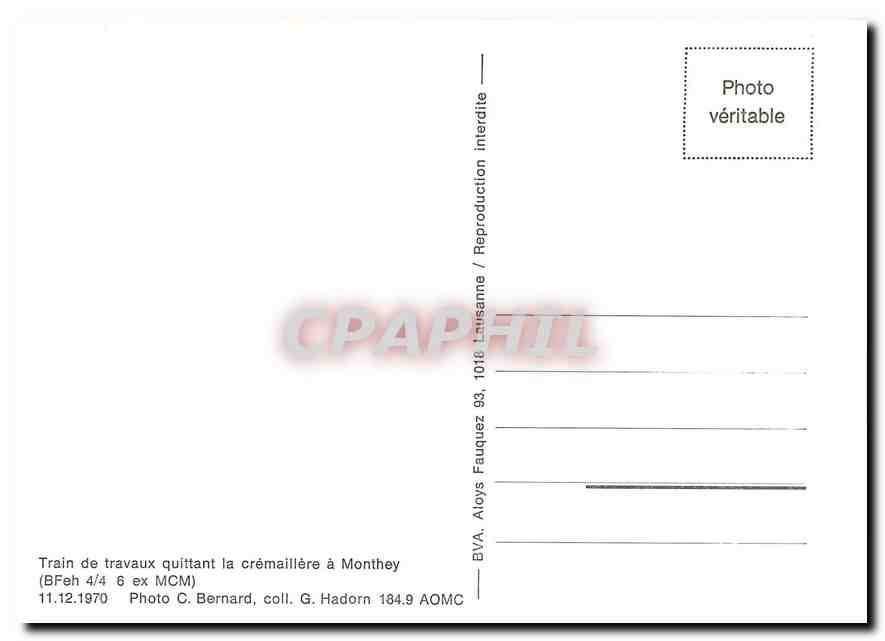 CPM Train de travaux quittant la cremaillere a Monthey 11.12.1970 — Verso