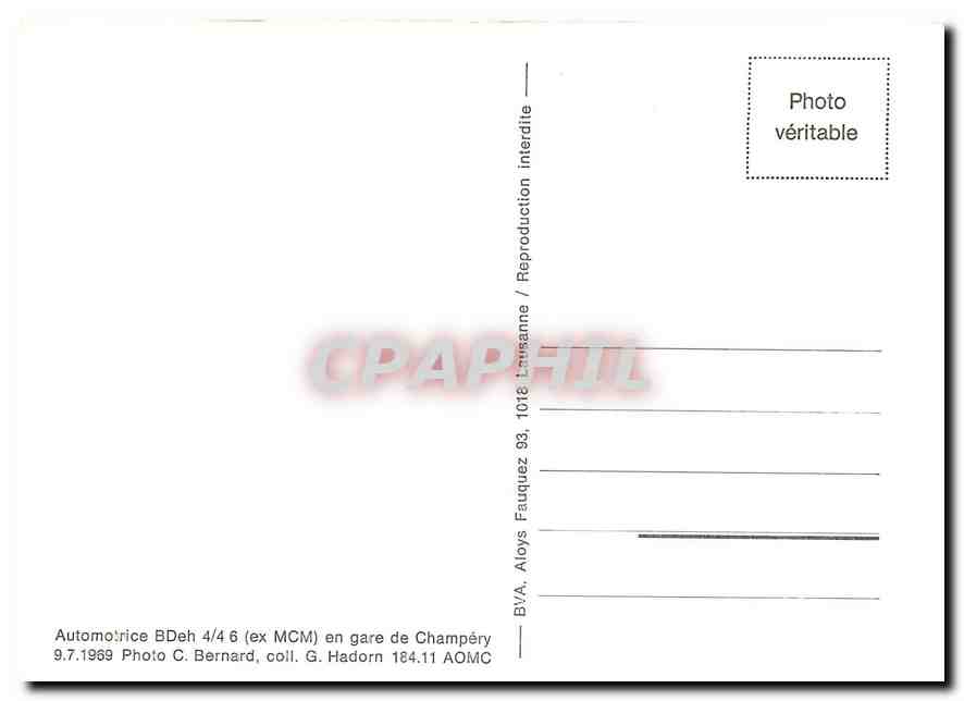 CPM Automotrice BDeh 4/4 6 en gare de Champery 9.7.1969 — Verso