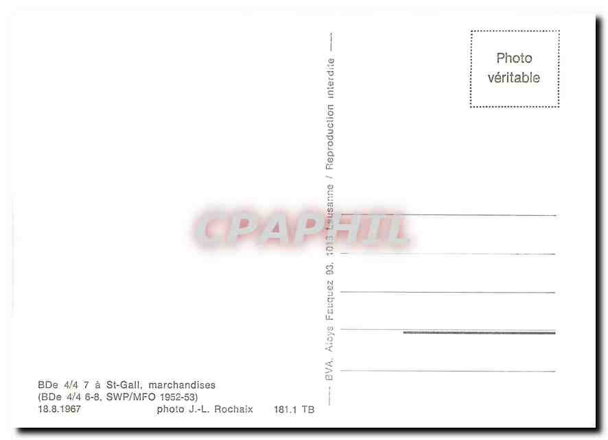 CPM BDe 4/4 7 a St-Gall marchandises 18.8.1967 — Verso