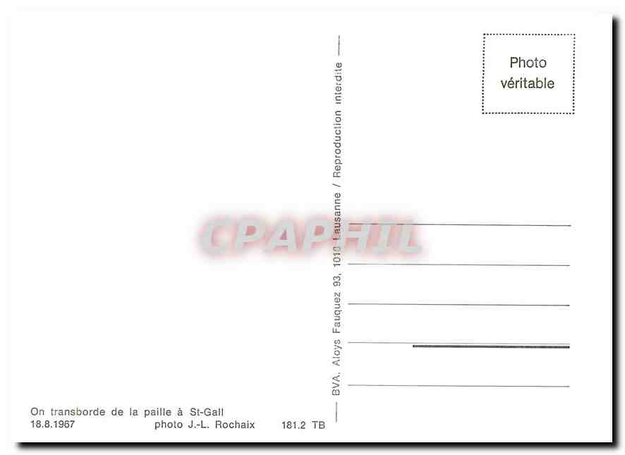 CPM On transborde de la paille a St-Gall 18.8.1967 — Verso