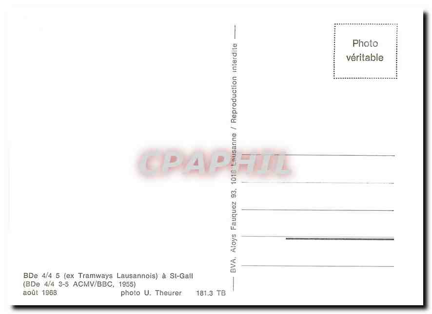 CPM BDe 4/4 5 a St-Gall aout 1968 — Verso