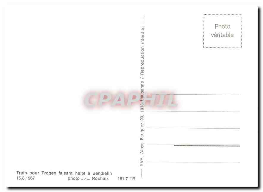 CPM Train pour Trogen faisant halte a Bendlehn 15.8.1967 — Verso