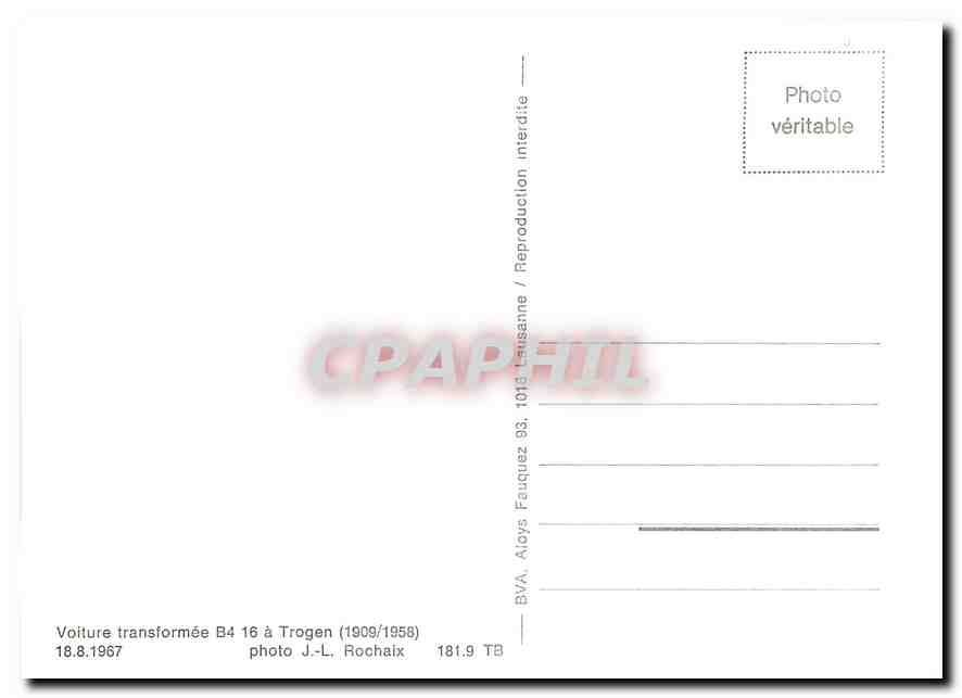 CPM Voiture transformee B4 16 a Trogen 18.8.1967 — Verso