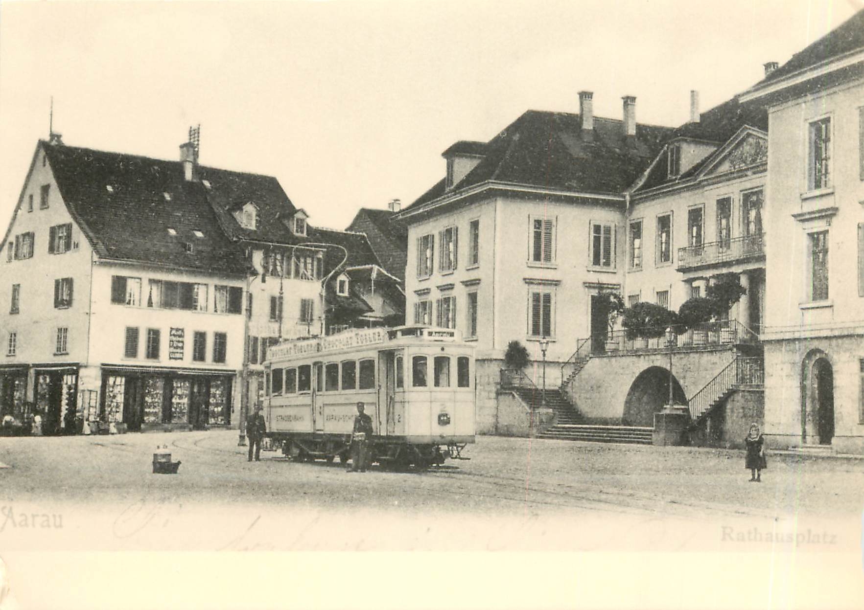 CPM AS CFe 2/4 2 bei der ehemaligen Spitzkehre und Haltestelle Aarau-Rathaus um 1903