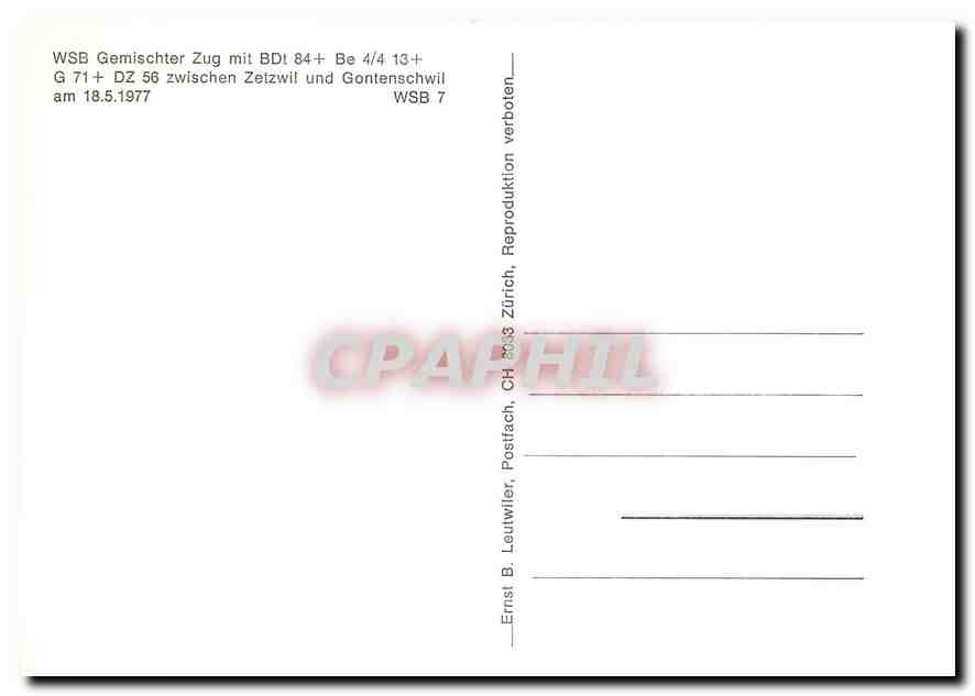 CPM WSB Gemischter Zug mit BDt 84 + Be 4/4 13 + G 71 + DZ 56 zwischen Zetzwil und Gontenschwil am 18 — Verso