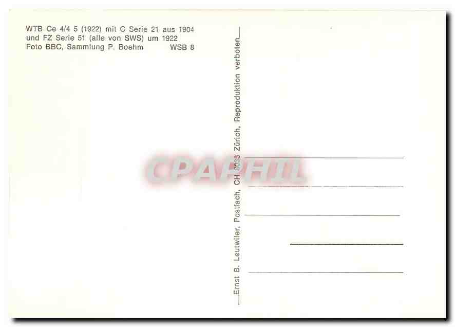 CPM WTB Ce 4/4 5 (1922) mit C Serie 21 aus 1904 und FZ  Serie 51 um 1922 — Verso