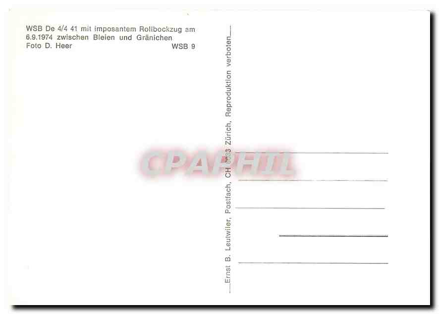 CPM WSB De 4/4 41 mit imposantem Rollbockzug am 6.9.1974 zwischen Bleien und Graenichen — Verso