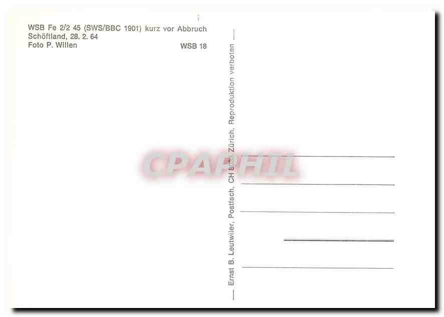 CPM WSB Fe 2/2 45  kurz vor Abbruck Schoeftland 28.2.64 — Verso