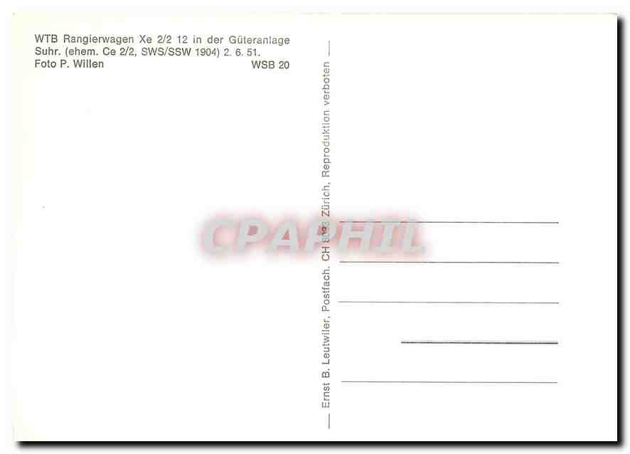 CPM WTB Rangierwagen Xe 2/2 12 in der Gueteranlage Suhr 2.6.51 — Verso