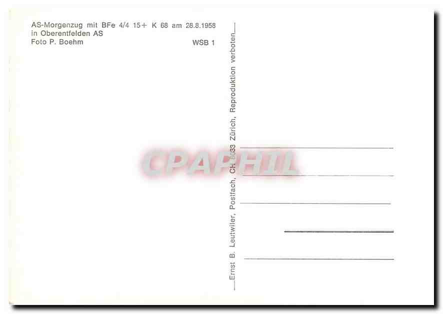 CPM AS-Morgenzug mit BFe 4/4 15 + K 68 am 28.8.1958 — Verso