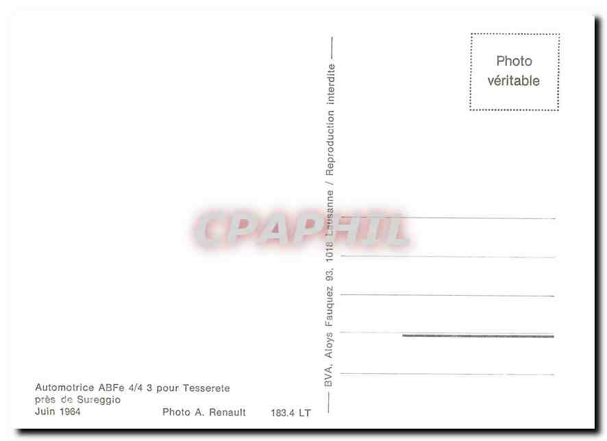 CPM Automotrice ABFe 4/4 3 pour Tesserete pres de Sureggio Juin 1964 — Verso