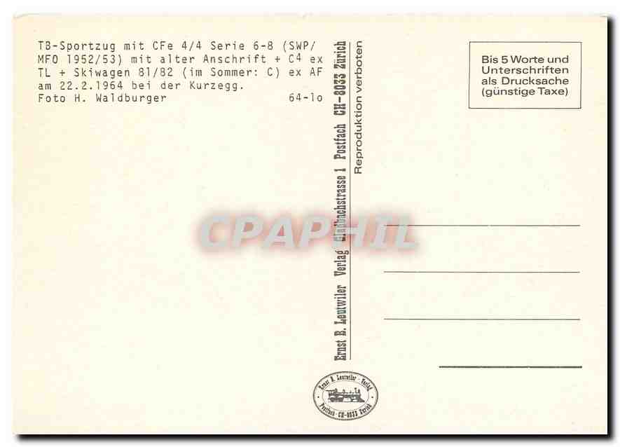 CPM TB-Sportzug mit CFe 4/4 Serie 6-8 mit alter Anschrift + C4 ex TL + Skiwagen 81/82 ex AF am 22.2. — Verso