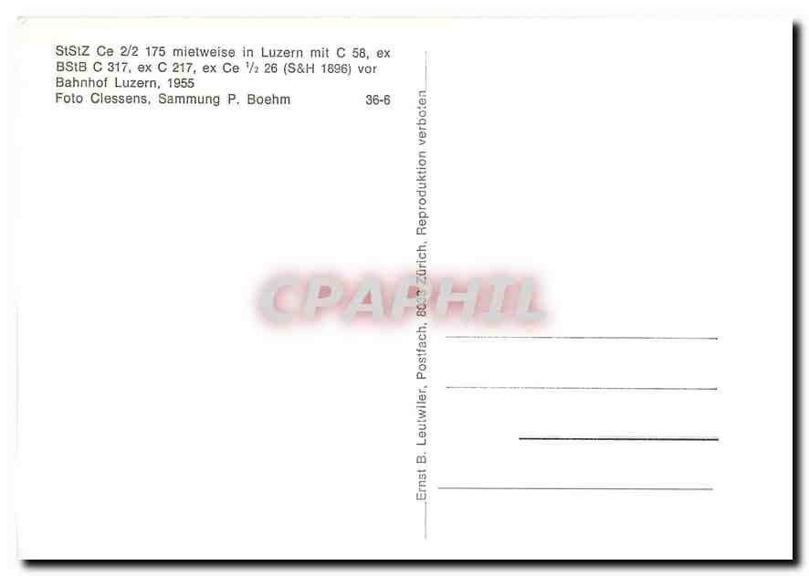 CPM StStZ Ce 2/2 175 vor Bahnhof Luzern 1955 — Verso