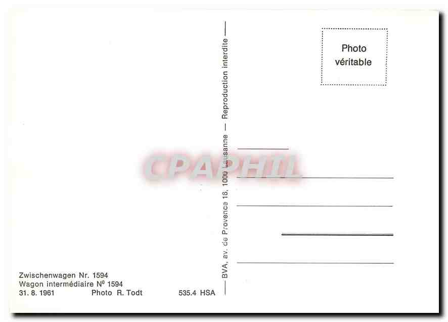 CPM Zwischenwagen Nr. 1594 Wagon intermediaire No. 1594 31.8.1961 — Verso