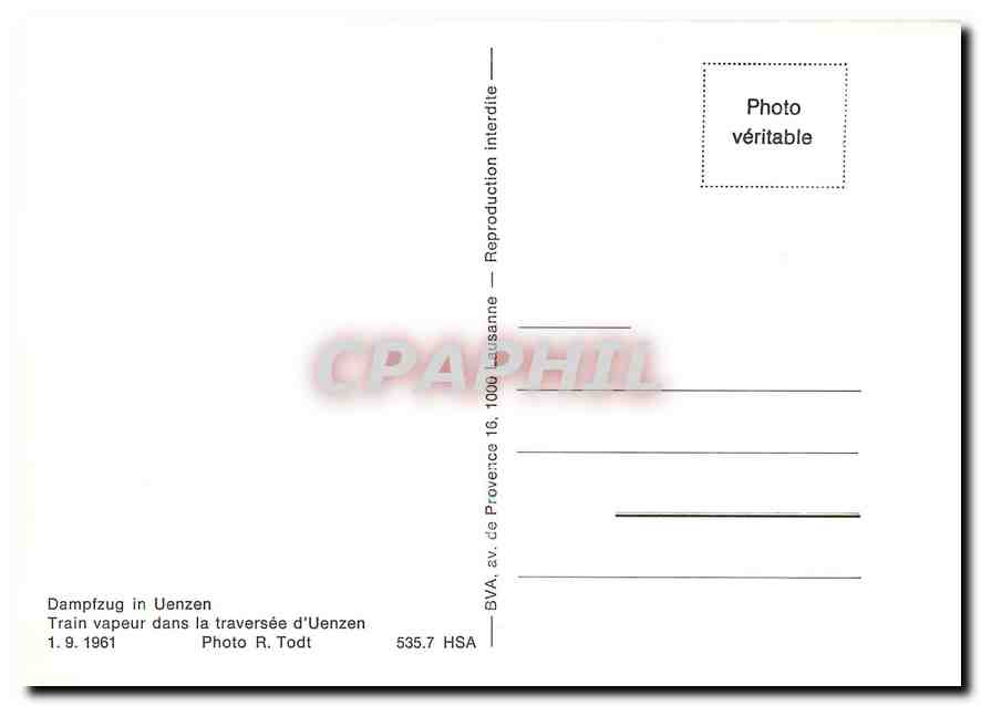 CPM Train vapeur dans la traversee d'Uenzen 1.9.1961 — Verso