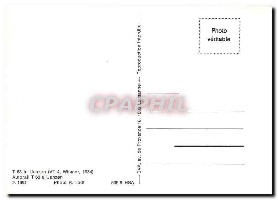 CPM Autorail T63 a Uenzen 2.1961 — Verso