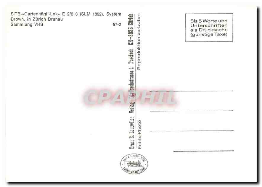 CPM SITB-"Gartenhaegli-Lok" E 2/2 3 System Brown in Zuerich Brunau — Verso