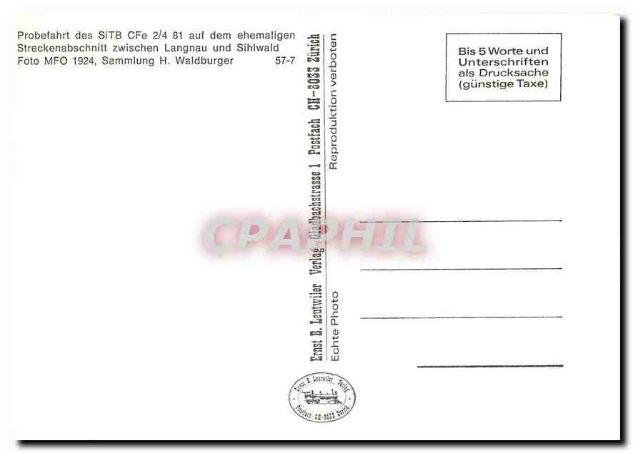 CPM SITB-Doppelpendel Be 2/4 82+ B46 Be 2/4 81 in Langnau-Gattikon 21.3.1973 — Verso