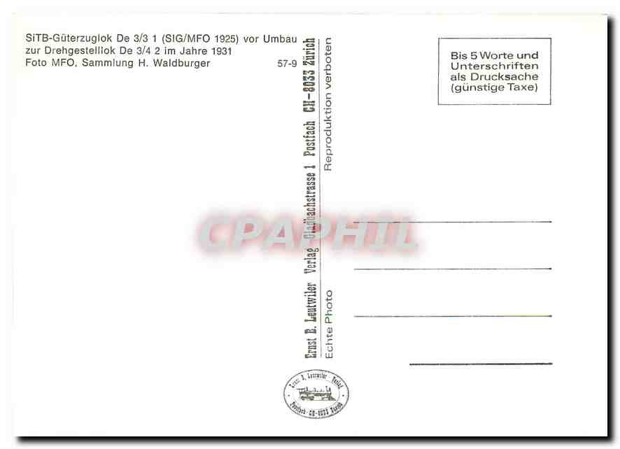 CPM SITB-Pendelzug CFe 4/4 91 + Ct4ue auf Probefahrt im Sihlwald 1955 — Verso
