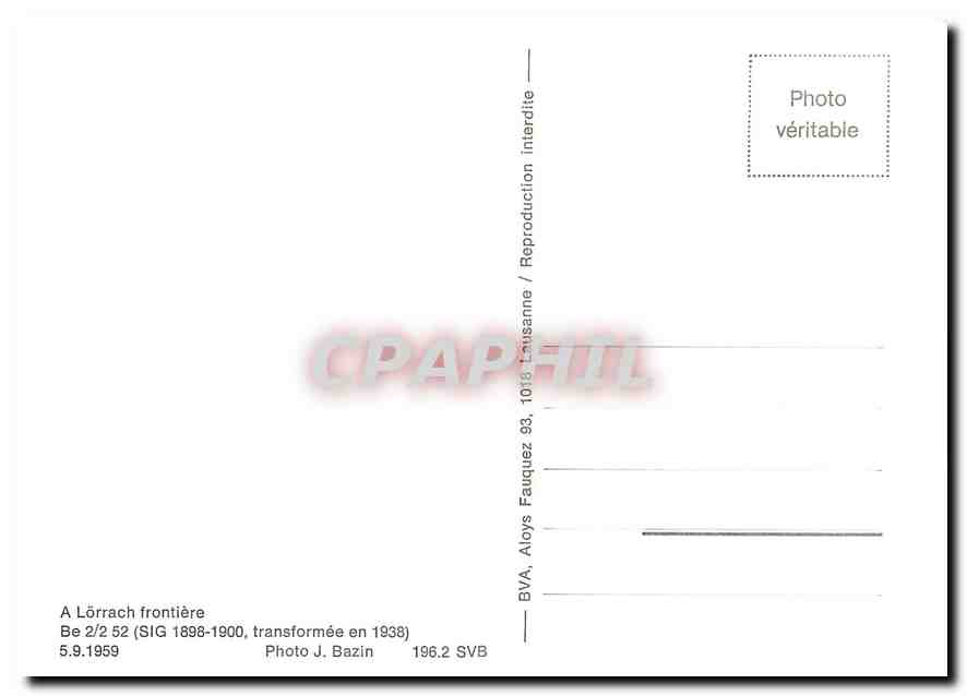 CPM Be 2/2 145 devant la gare CFF de Bale 3.6.1960 — Verso