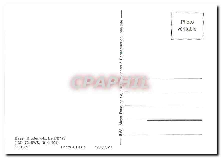 CPM Basel Bruderholz Be 2/2 170 5.9.1959 — Verso
