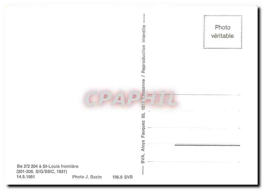 CPM Be 2/2 204 a St-Louis frontiere 14.5.1951 — Verso