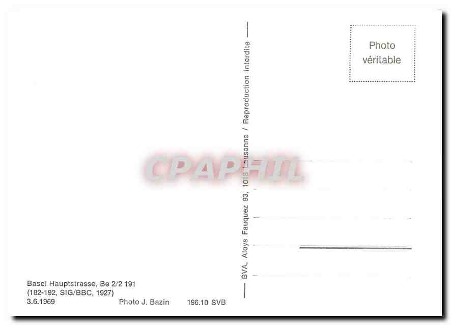 CPM Basel Hauptstrasse Be 2/2 191 3.6.1959 — Verso
