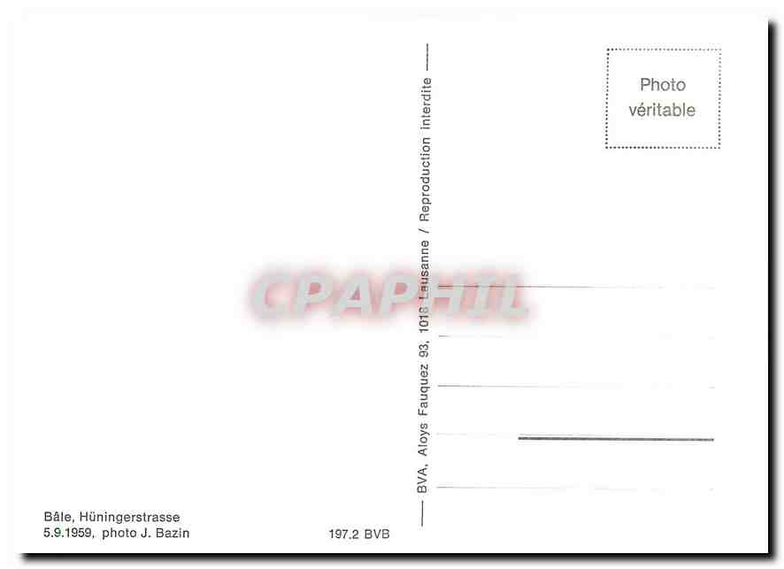 CPM Bale Hueningerstrasse 5.9.1959 — Verso