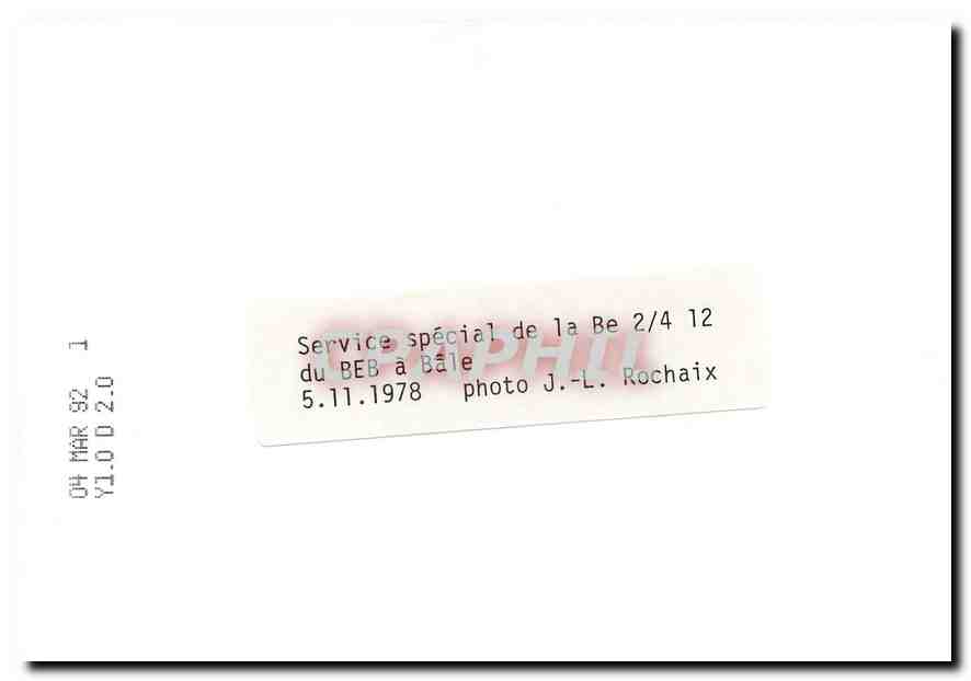 CPM Service special de la Be 2/4 12 du BEB a Bale 5.11.1978 — Verso