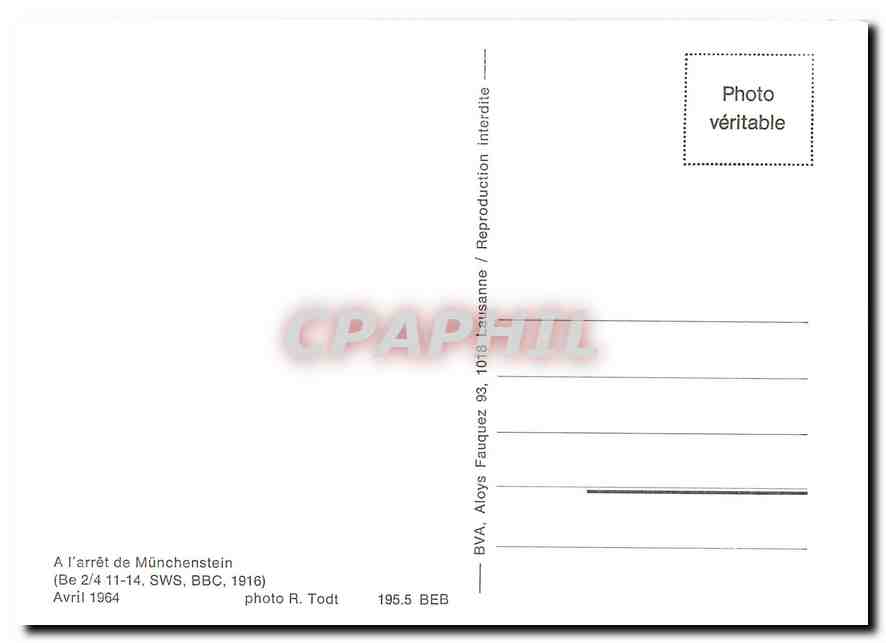 CPM A l'arret de Muenchenstein Avril 1964 — Verso