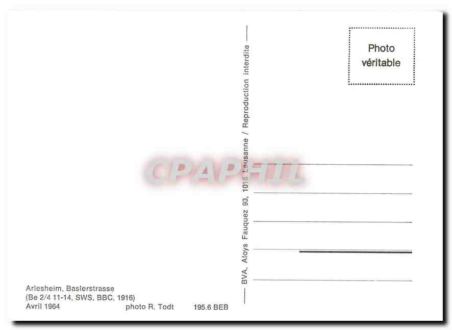 CPM Arlesheim Baslerstrasse Avril 1964 — Verso