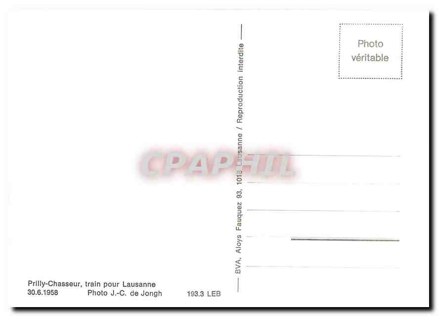 CPM Prilly-Chasseur train pour Lausanne 30.6.1958 — Verso